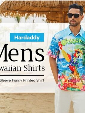 Tropical Parrot Print Casual Button-Down Shirt - Blue